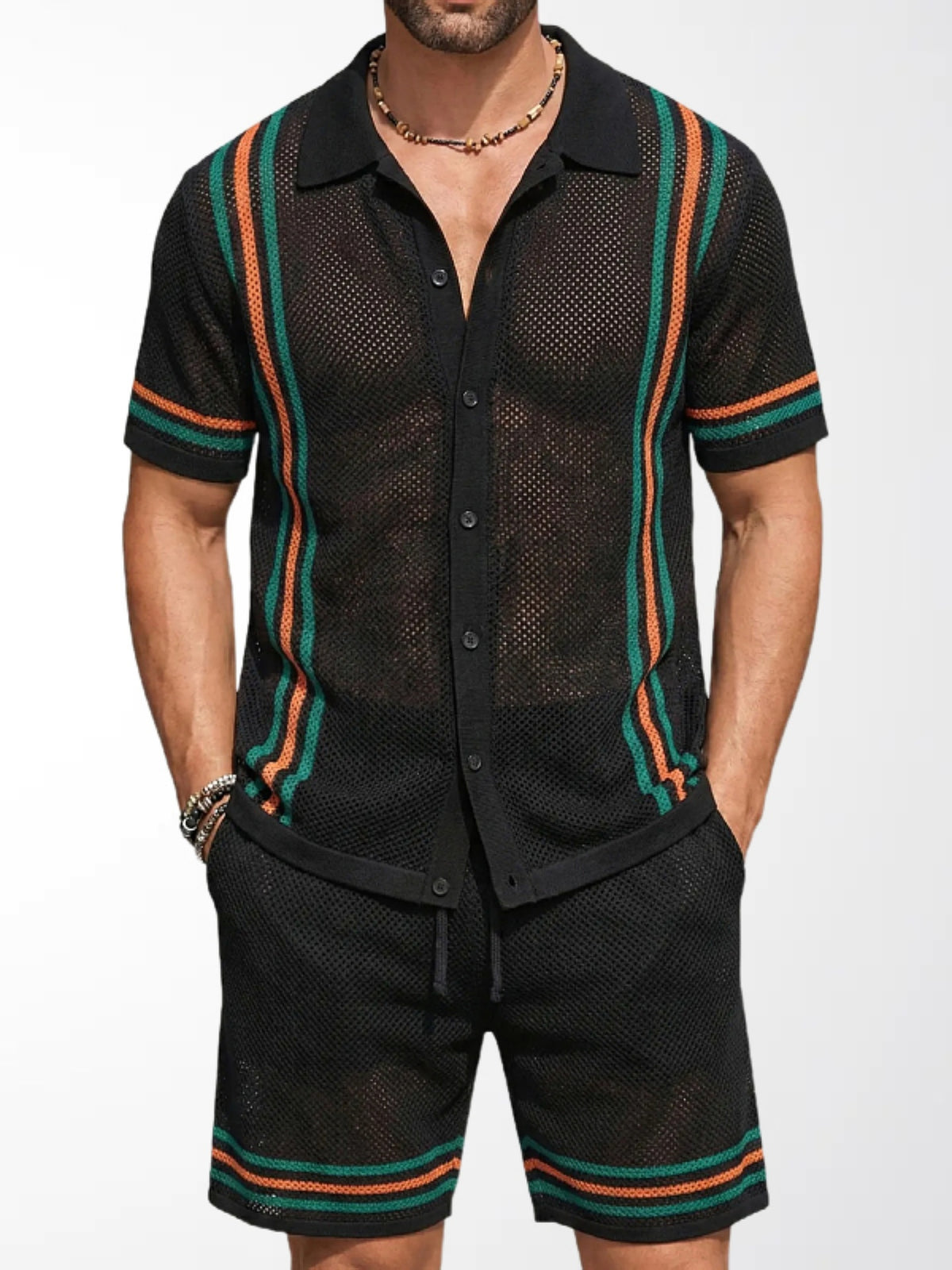 Black Hollow Knitting Mesh Set 2-piece Sets