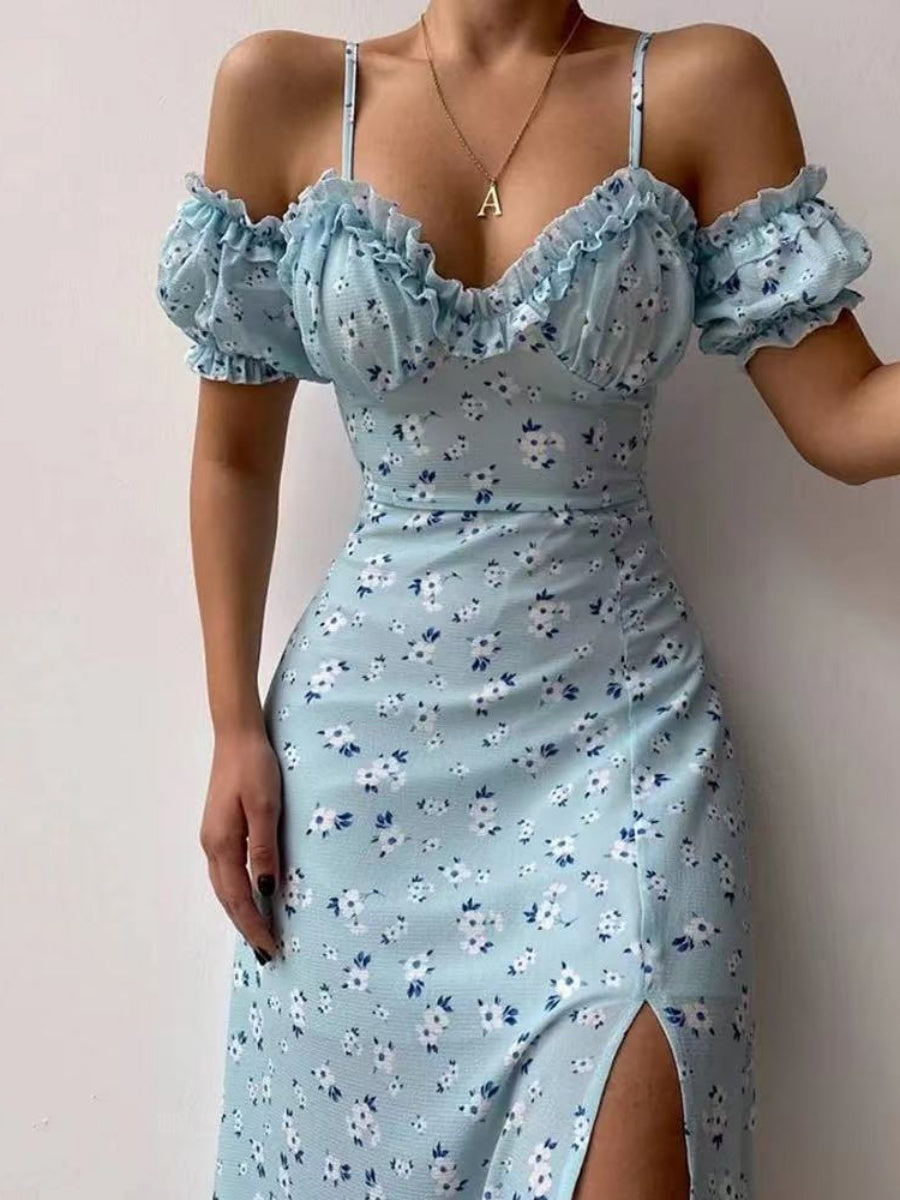 Floral Off-shoulder Slit Maxi Dresses