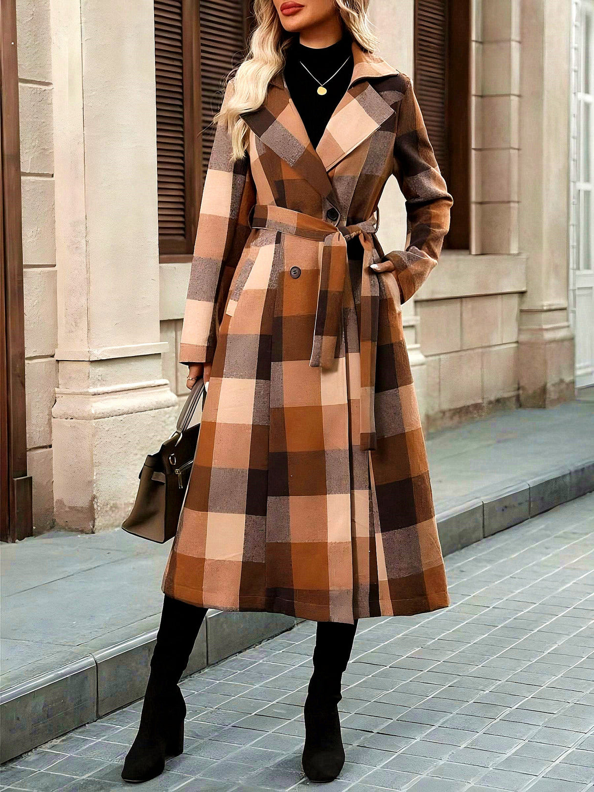 Long Coat Pockets Bandage A-line Coat