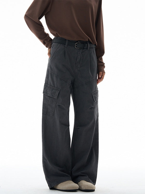 Liber Autumn Neutral wear Multiple pockets Solid Color Cargo Trousers