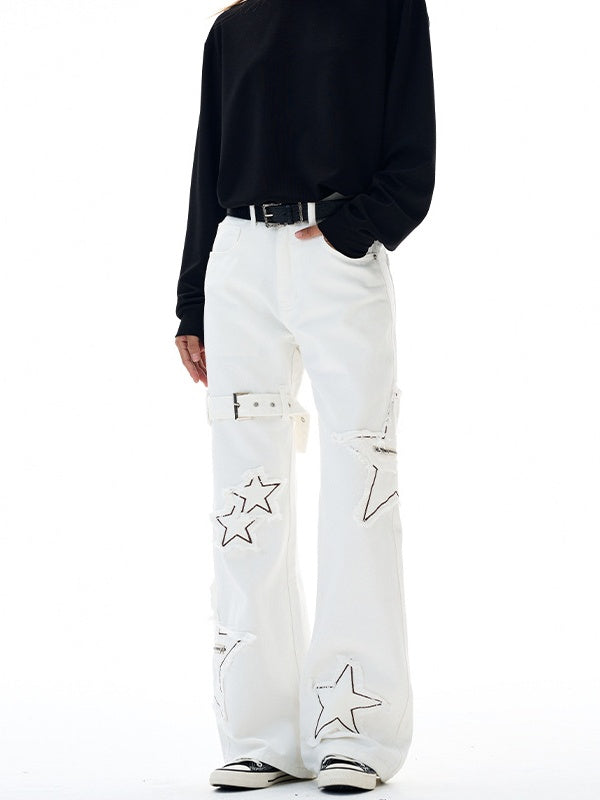 Star Embroidery Slightly Flared Casual Pants