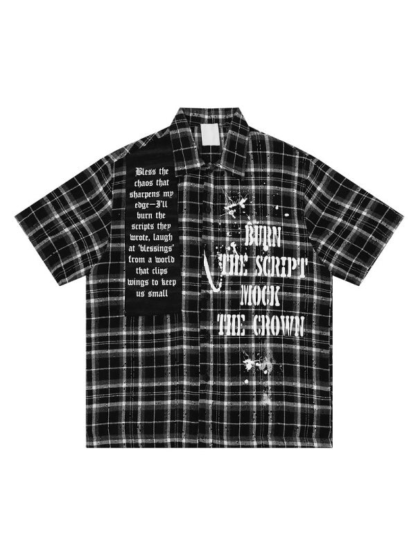 Gothic Style Splashing Ink Printed Plaid Shirts