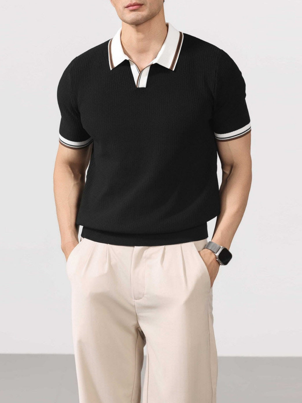Color Matching Old Money Style Slim-fit Polo Shirts