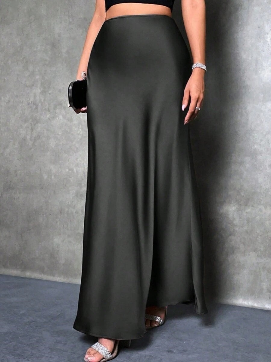Simplicity Imitation Silk Solid Color Long Skirts