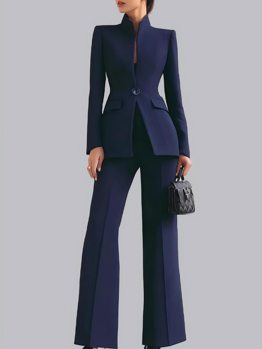 Single-button Blazer Long Suit Pants 2-piece Sets