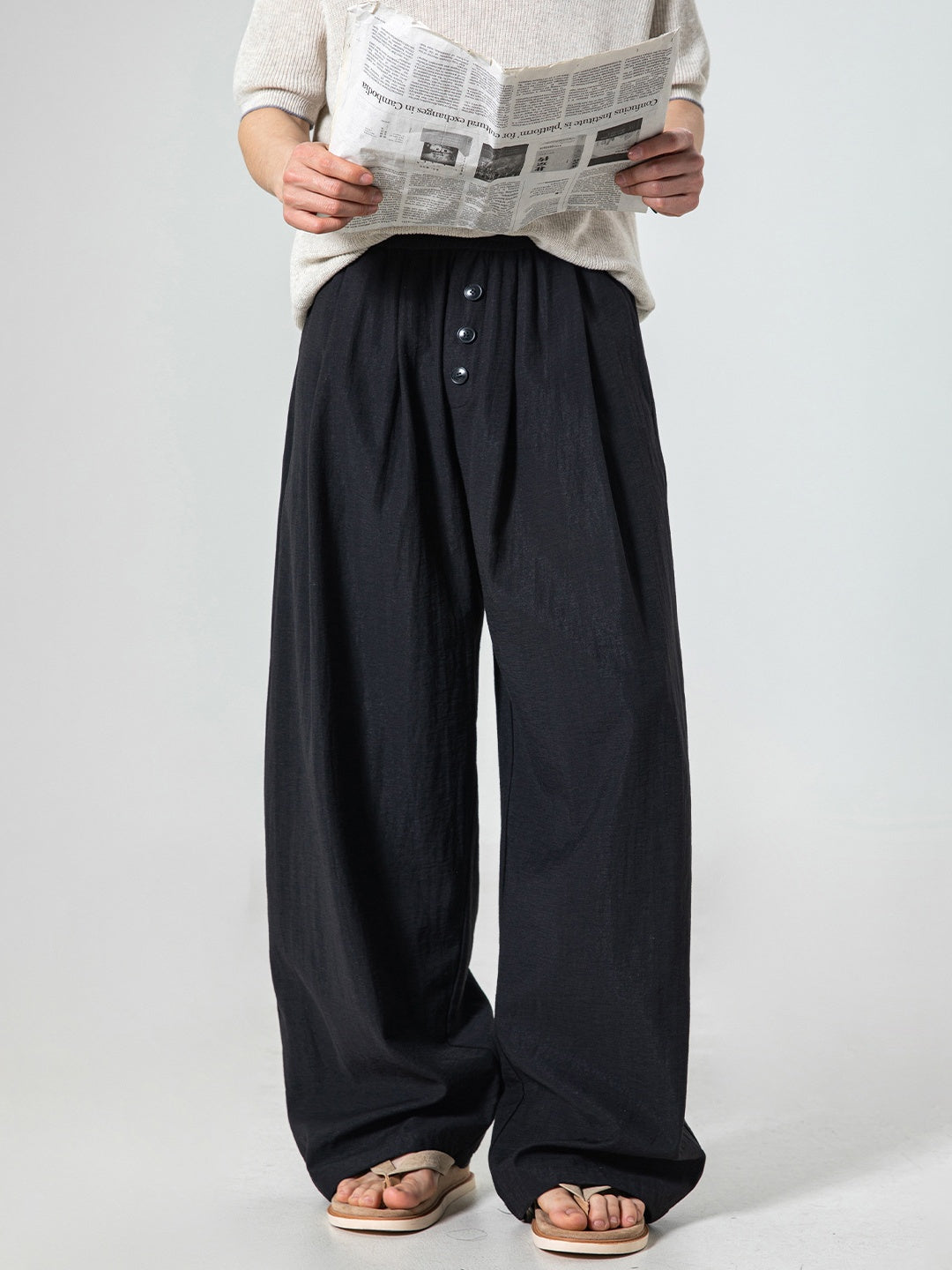 【EXPÉDITION NORMALE】Pantalon ample à fronces 3D en imitation coton et lin