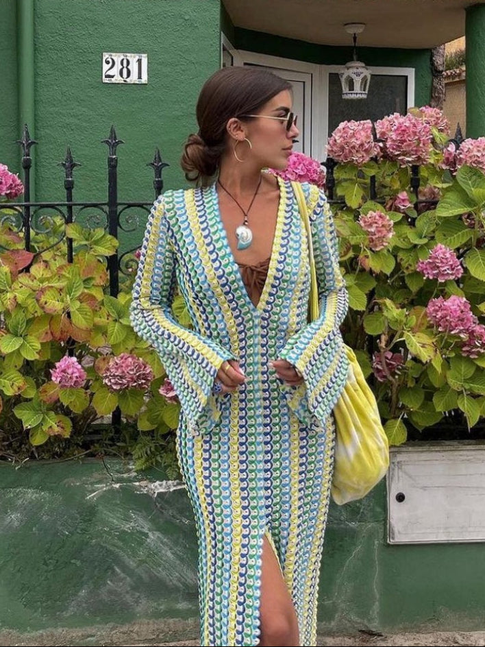 Boho Deep V-Neck Split Maxi Dress