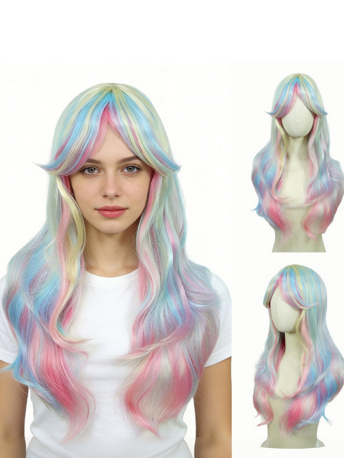 Colored Synthetic Fiber Long Wavy Curl Wig