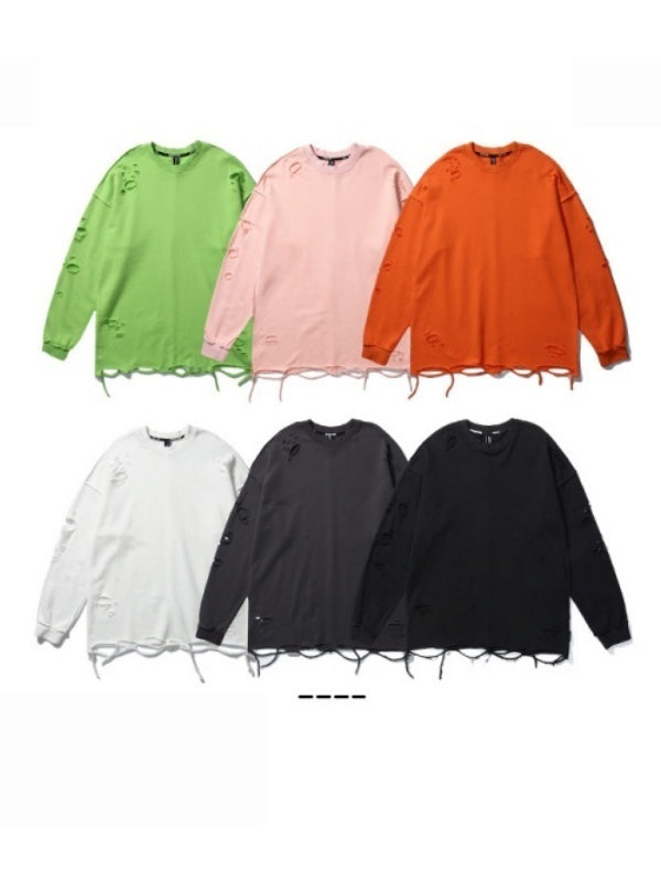 Oversize Hole Loose Pullover Long-sleeved T-shirt