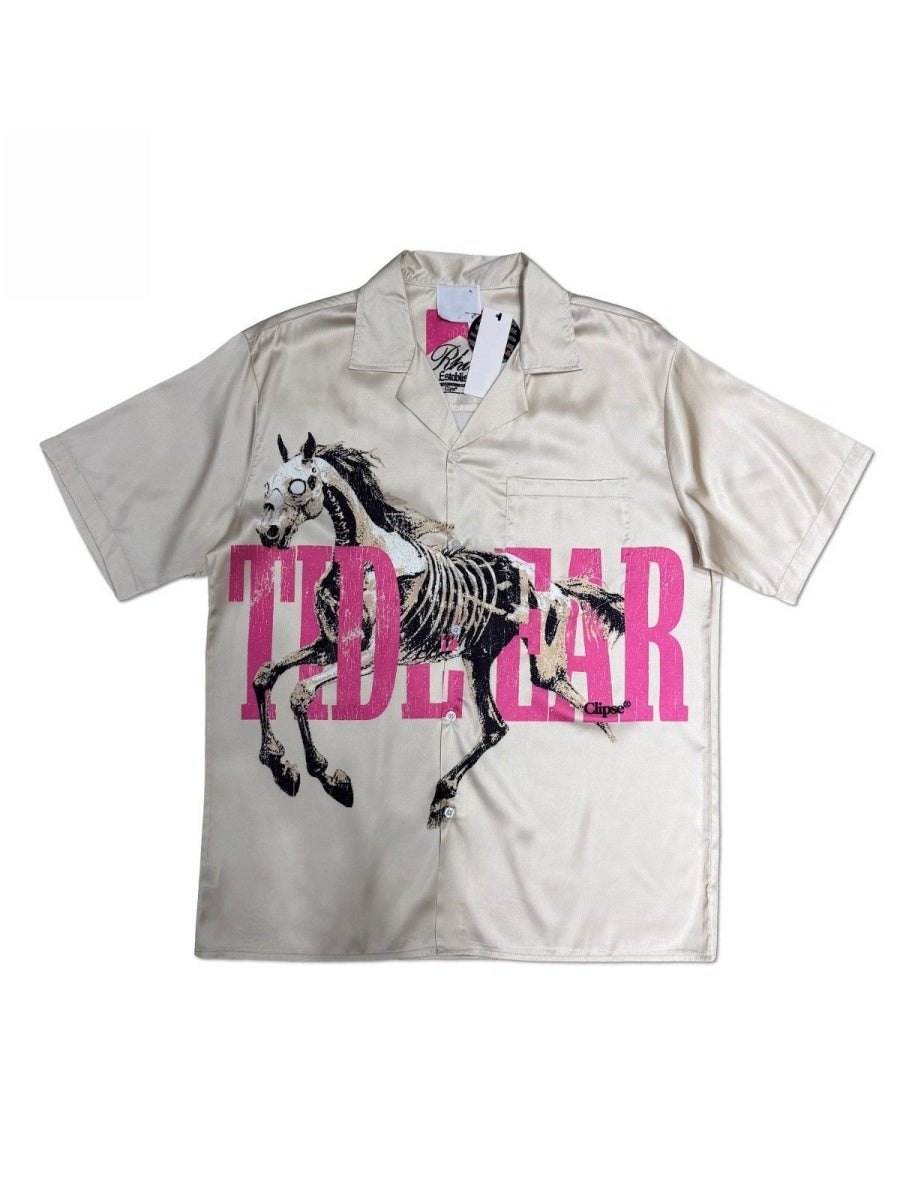 Skeleton Horse Satin Cuban Territory Shirts