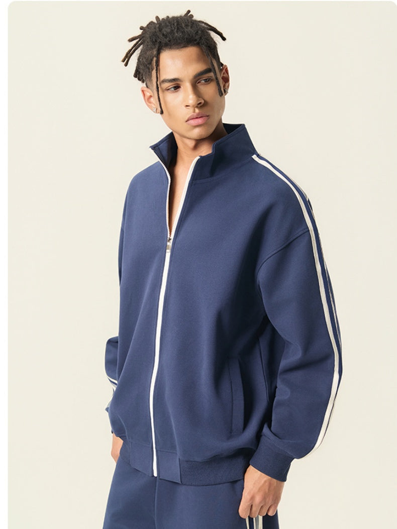 Stripes College Style Zipper Stand Collar Jackets