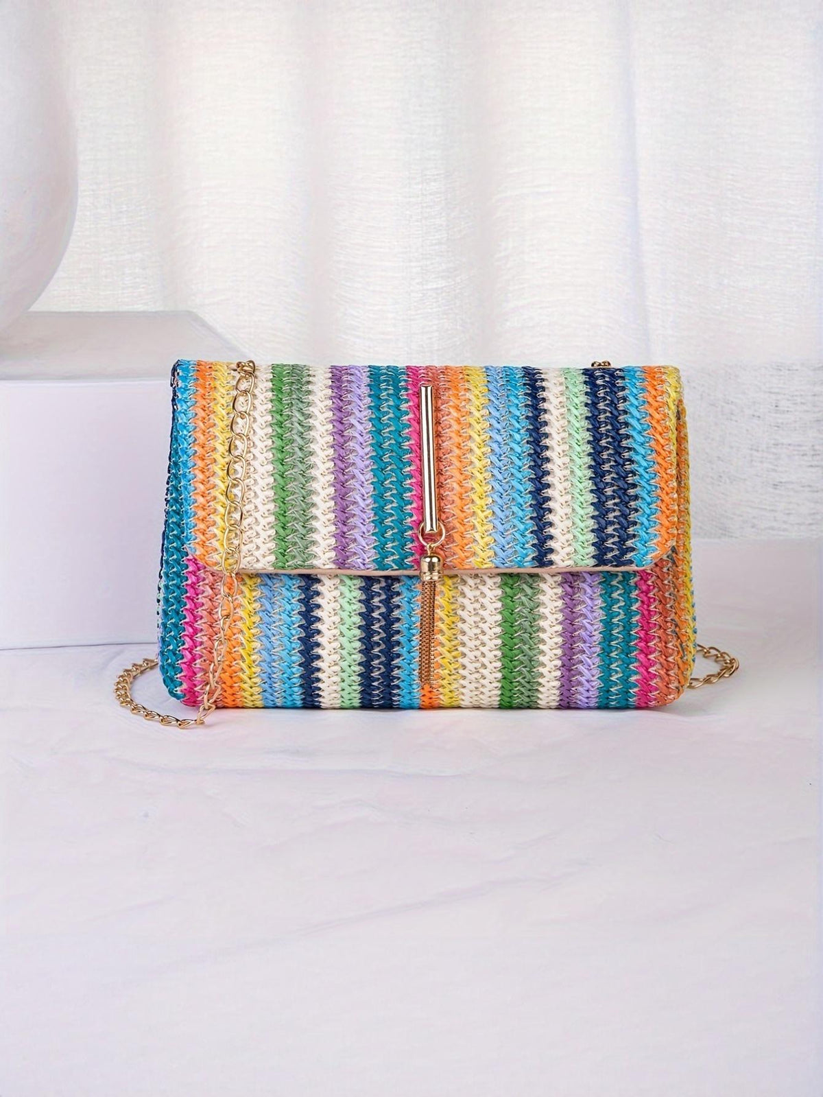 Colorful Straw Crossbody Bag For Vacation