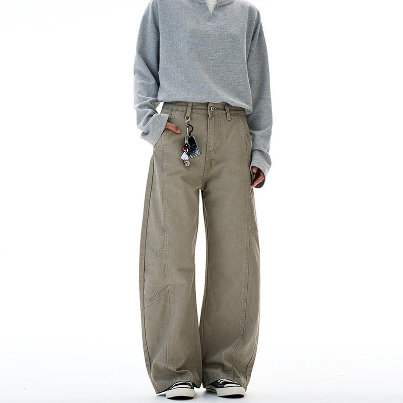 Retro Beaded Canvas Arc Machete Deconstruction Wide-leg Pants