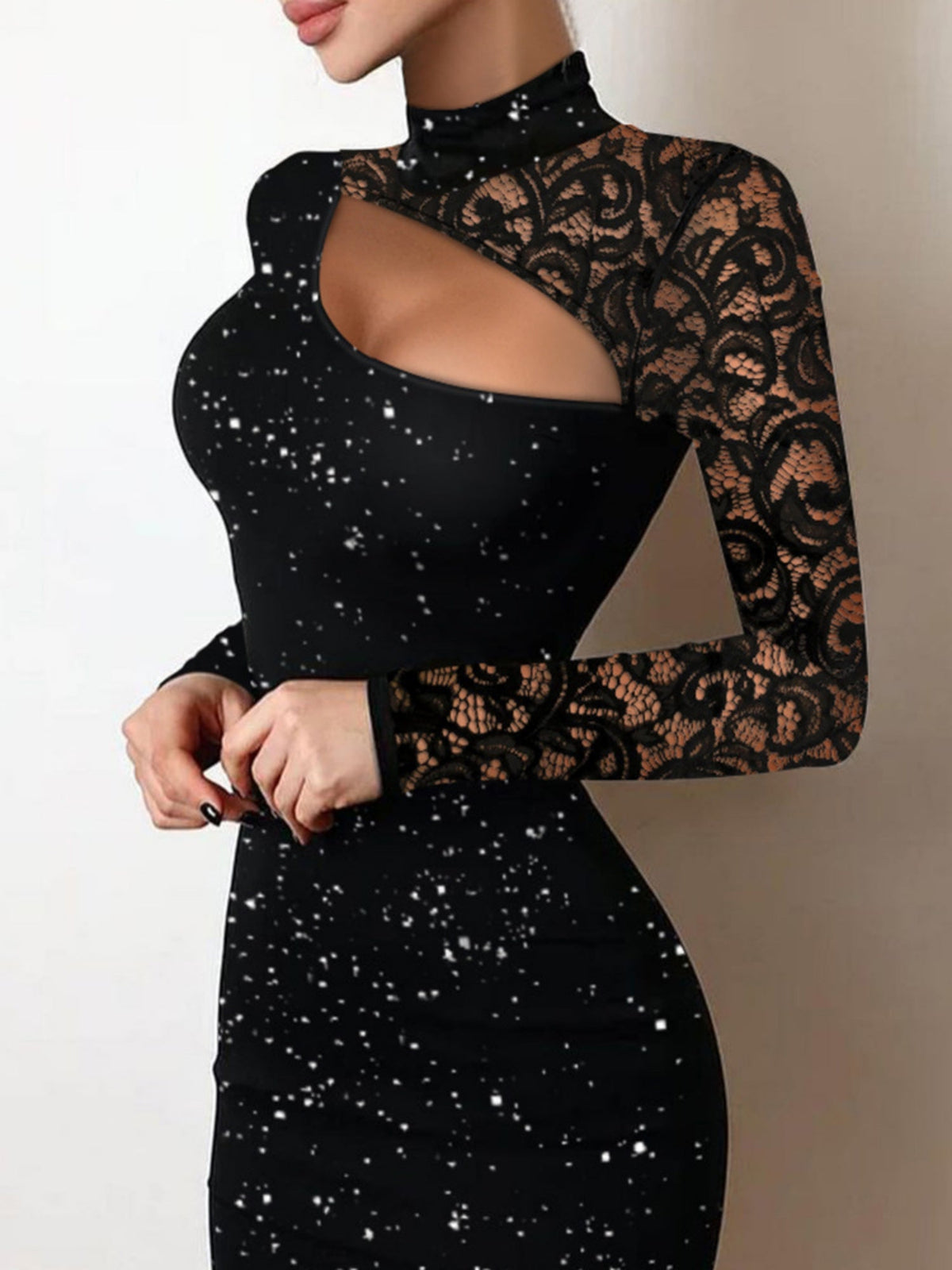 Robes courtes et mini en dentelle ajourée à sequins, unies
