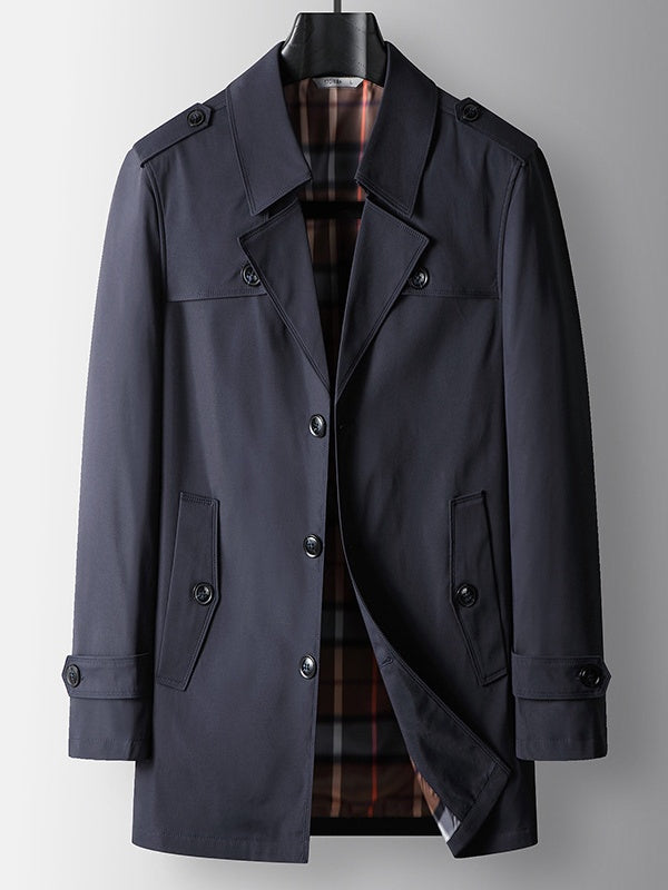 Business Mid-Length Notch-Lapel Single-Breasted Trench Coat
