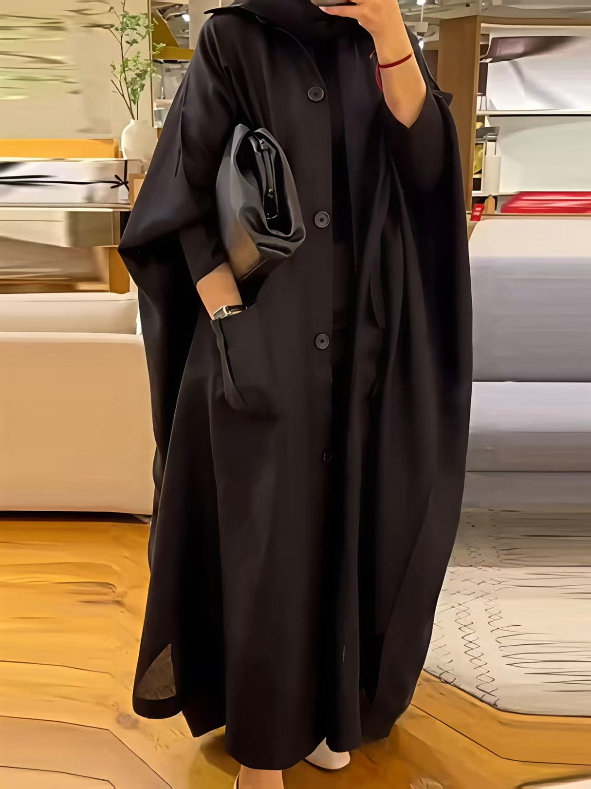 Black Single-breasted Loose Long Trench Coats