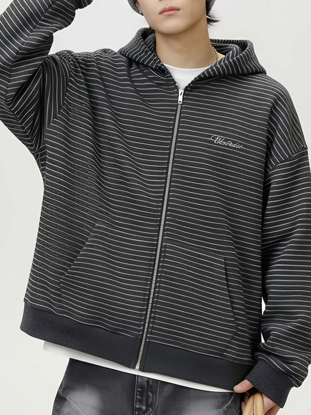 Stripes Hooded Cardigan Sweatshirt