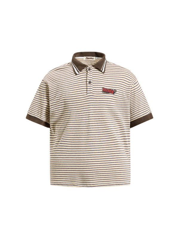 Retro Color-blocked Stripes Boxy POLO Shirt