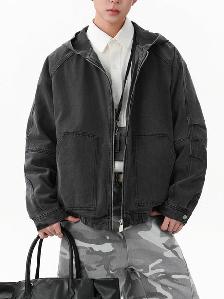 Zipper Silhouette Leisure Hooded Denim Jacket