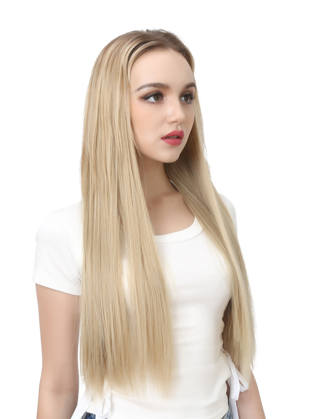 U-shaped Half-head Wig With Seamless Hair Extensions, One-piece Long Straight Wig