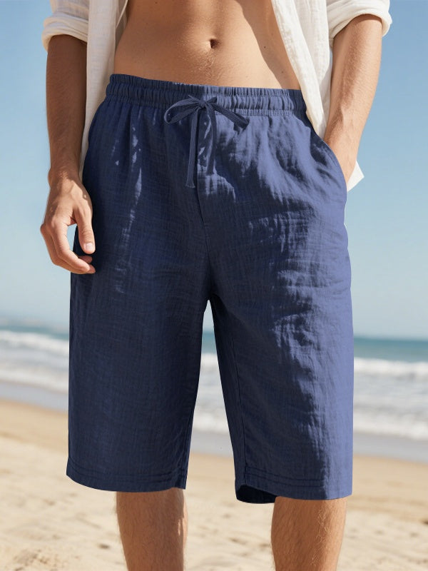 Flax Drawstring Breathable Beach 7 Points Shorts
