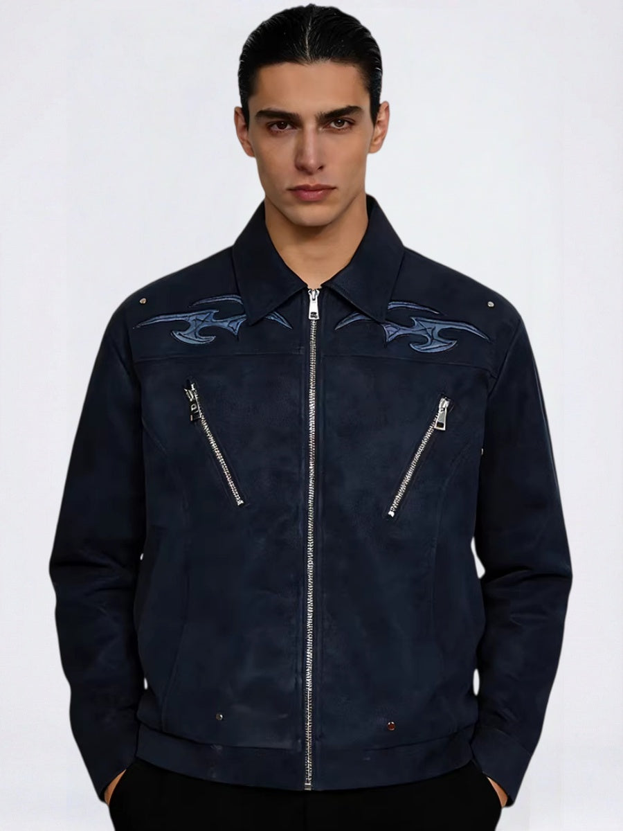 Pu Lightning Embroidery Water Proof Loose-fit Jackets