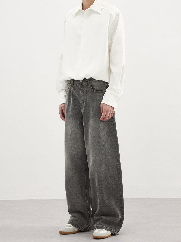Grey Wash Straight-Leg Minimal Jeans