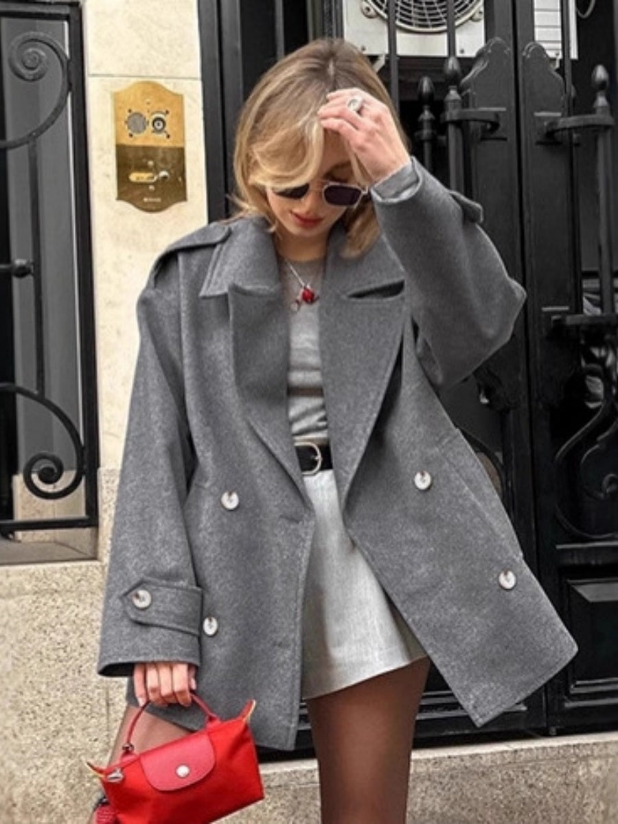 Lapel Pocket Wool Coat