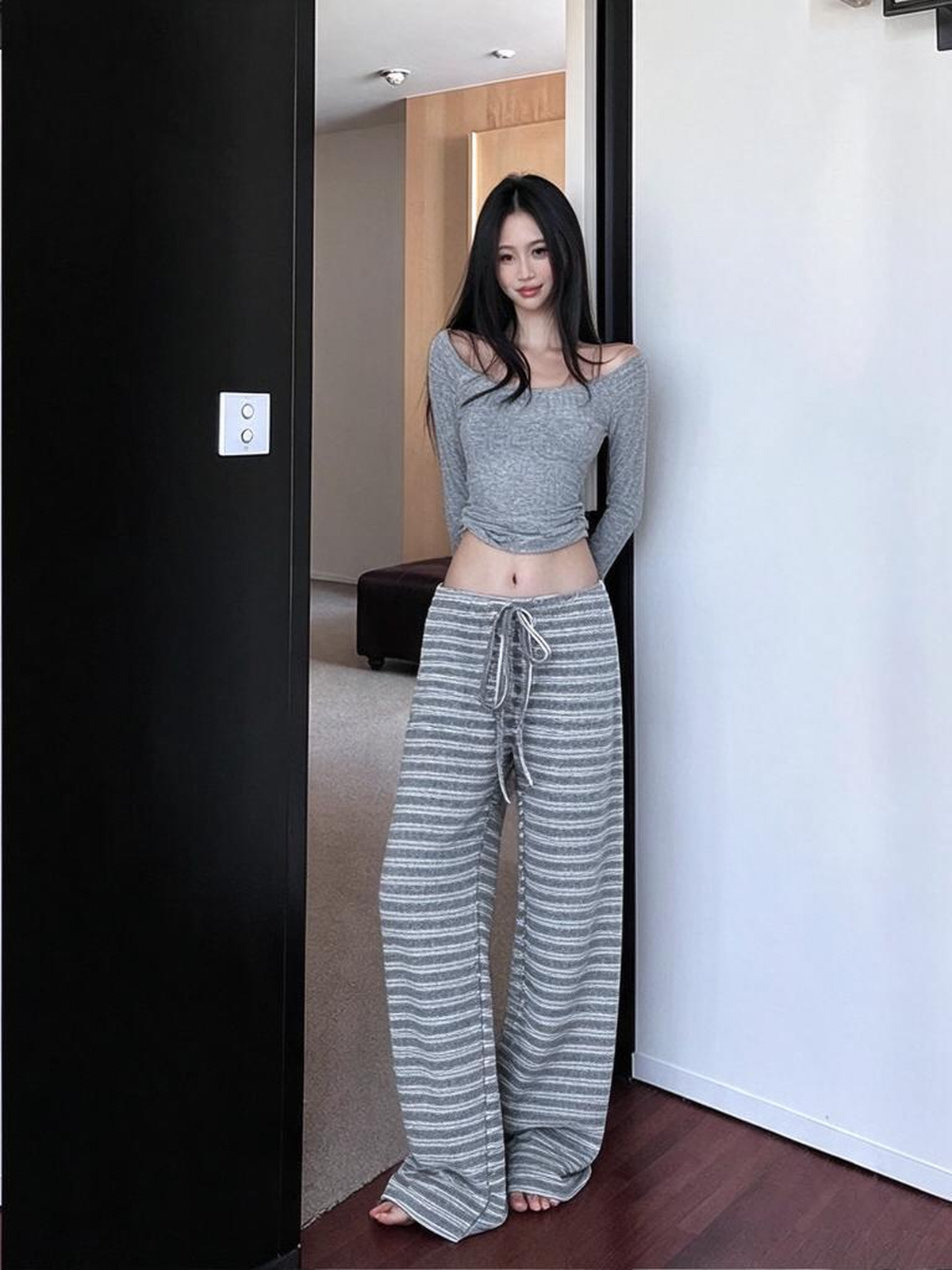 Sexy Loose-fitting Striped Casual Pants With Drawstring