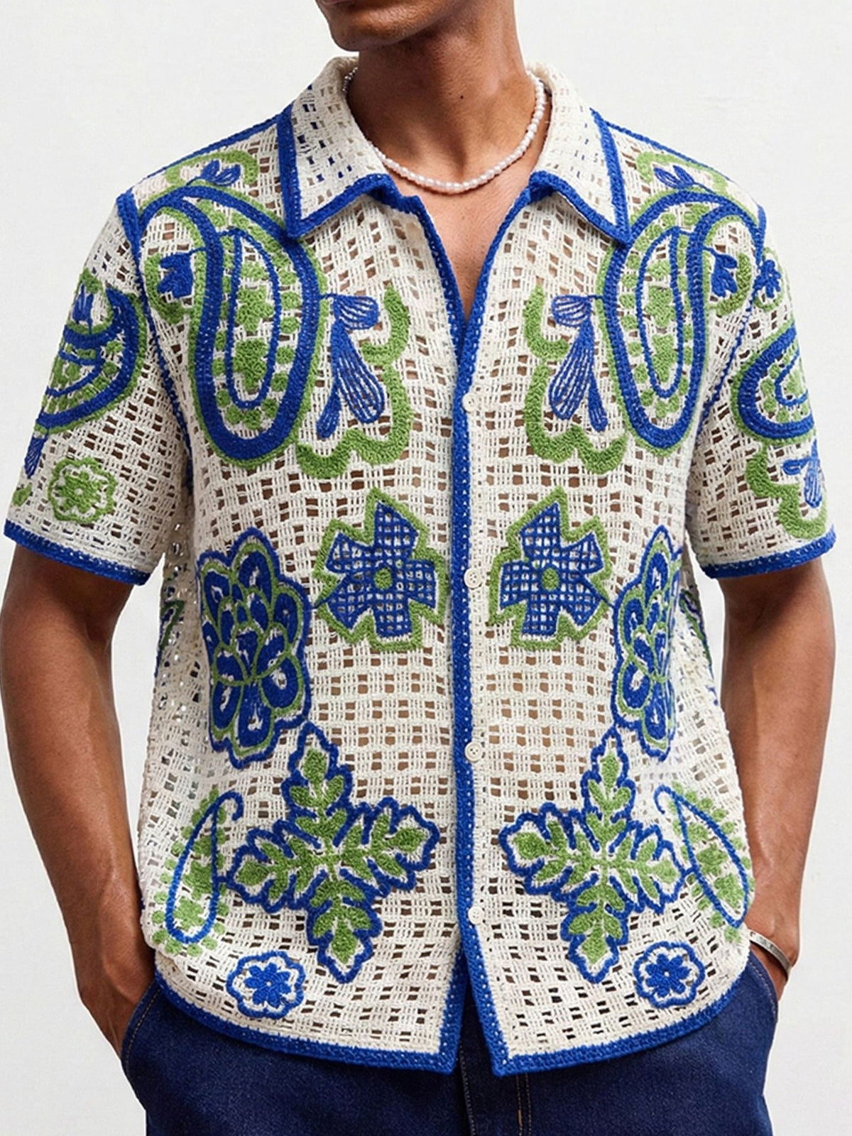 Hawaii Hollow Jacquard Knitting Vacation POLO Shirt