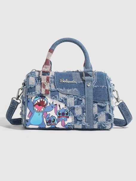 Stitch-themed Denim Patchwork Handbag