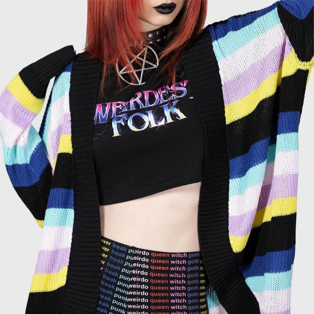 Contrasting Color Cardigan Stripes Colorful Knitted Cardigan