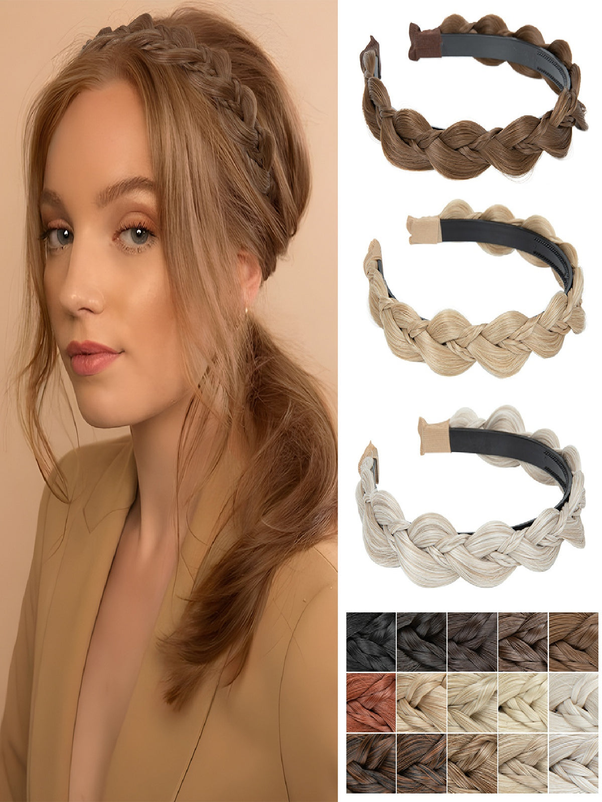 Braided Headband, Wide-brimmed Three-strand Sandwich Wig