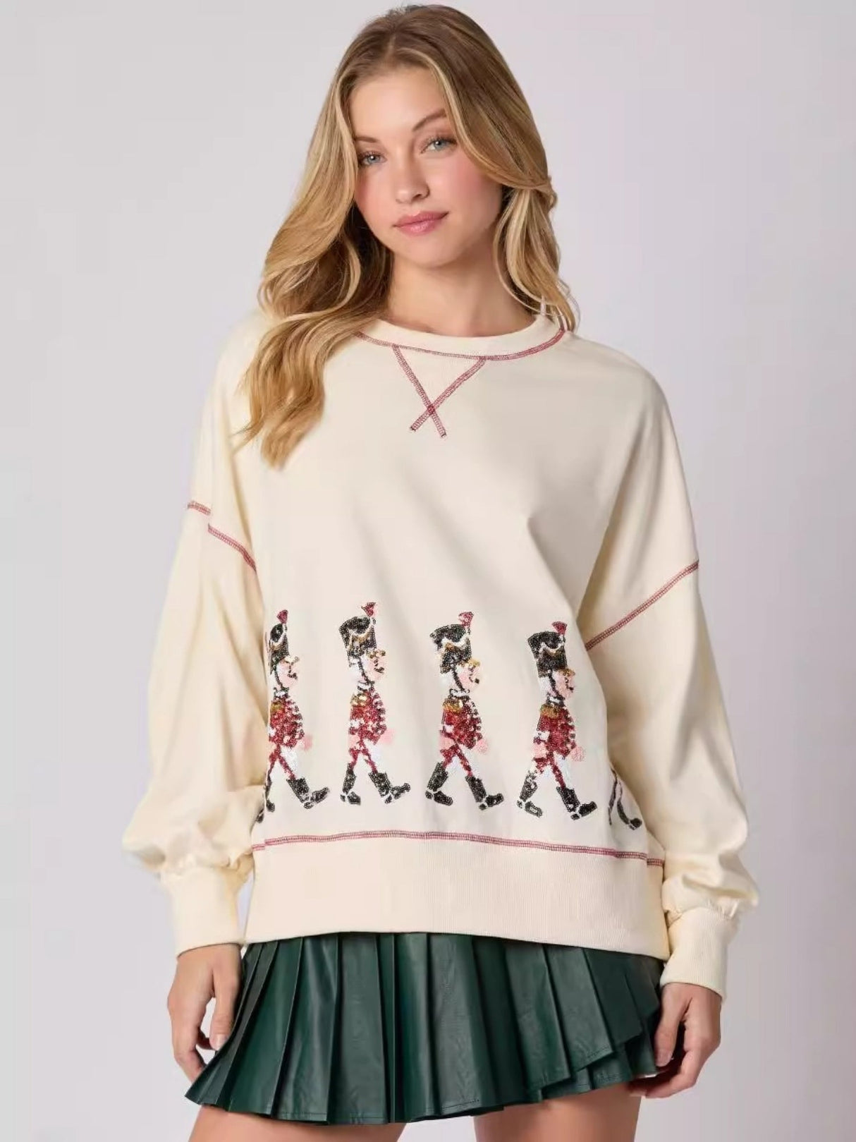 Christmas Soldier Sequined Sweatshirt Women's Long Sleeve Casual Pullover Top