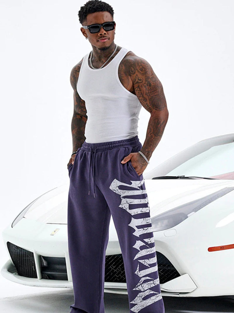 Bodybuilding-Jogginghose mit Print und weitem Bein