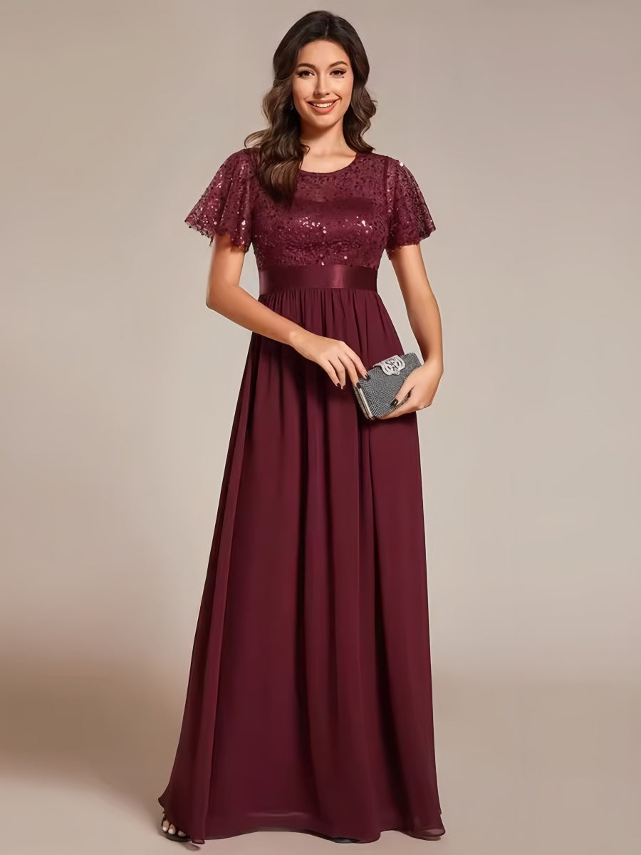 High Waist Sequins Spliced Long Dress