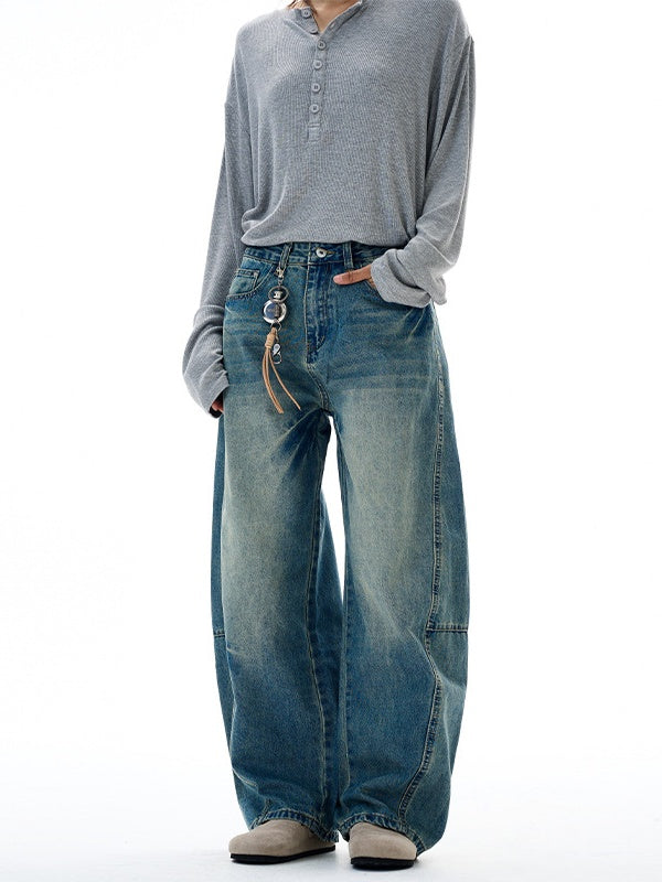 Washing Flower Tie Lightning Pattern Machete Loose Wide-leg Jeans