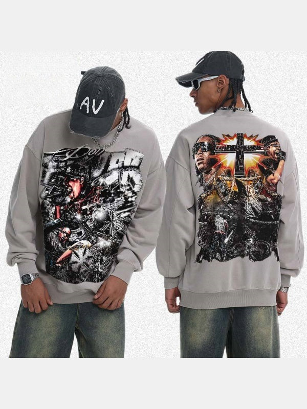 Printed Washing Crew Neck Sweatshirt