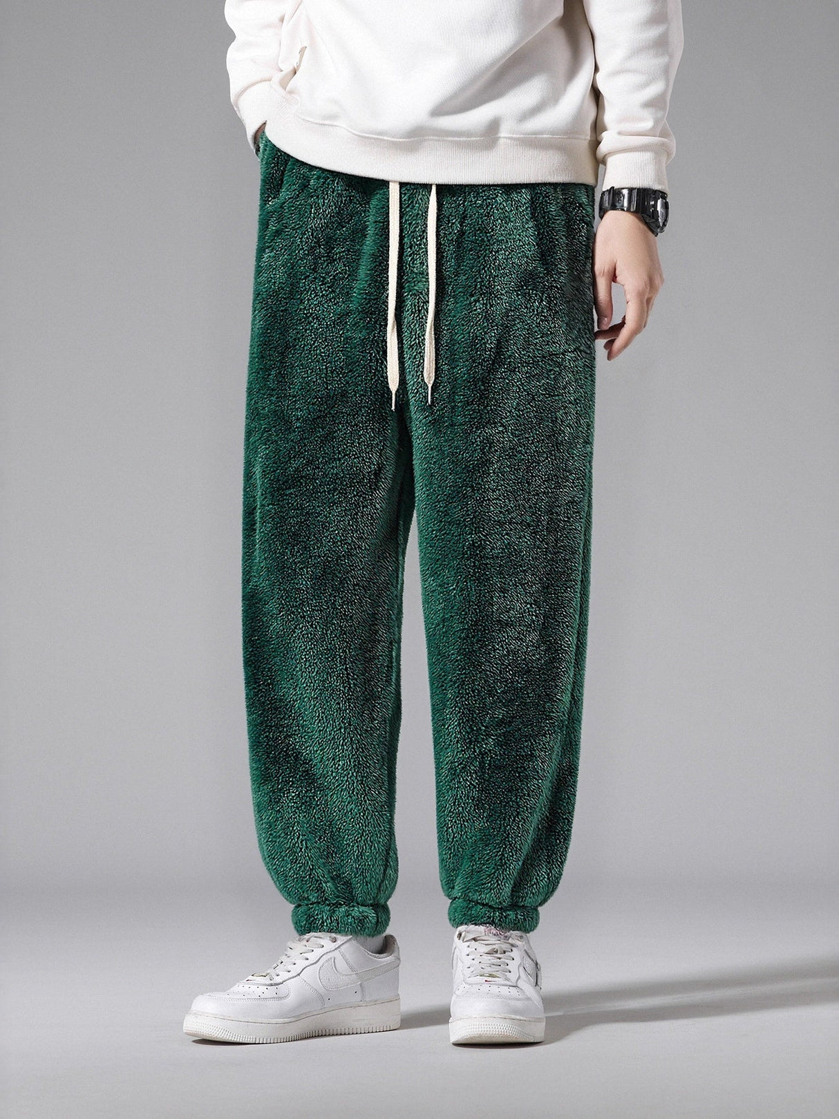 All-match Outdoor Solid Color Arctic Velvet Binding Of Feet Plush Casual Pants