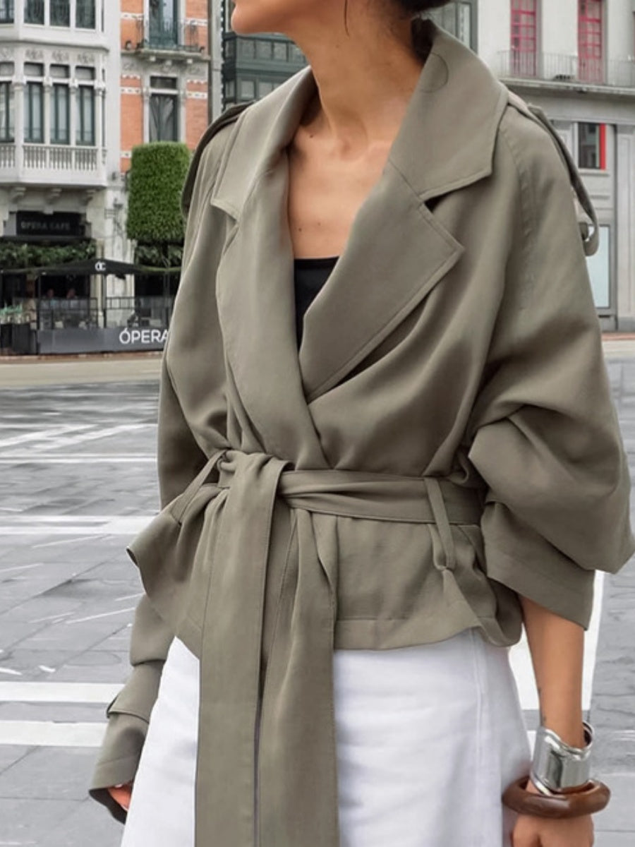 Suede Trench Coat Lapel Lace-up Jacket
