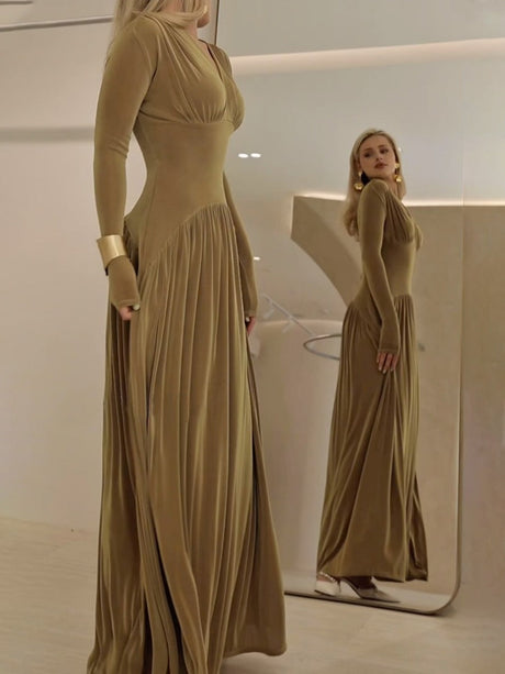 Velvet Slim Fit Solid Color Elegant Long Dress