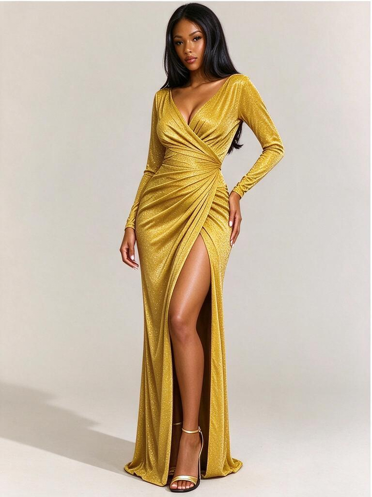 Slit Waist Fitted Zipper Solid Color Long Sleeve Dress