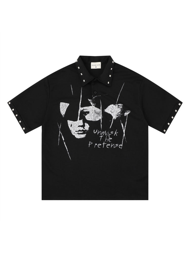 Portrait Printed Loose-fit Ins Metal Orange POLO Shirt