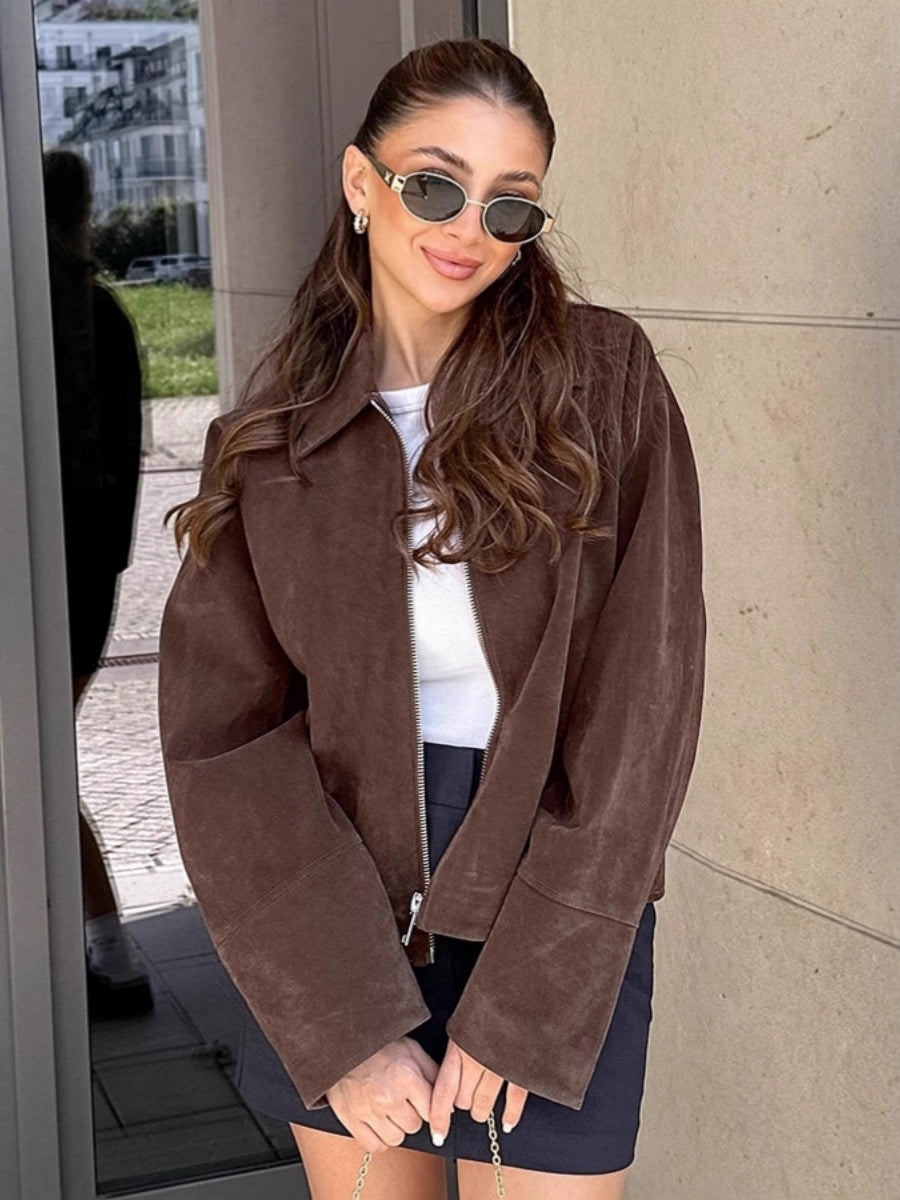 Suede Brown Zip-up Jacket