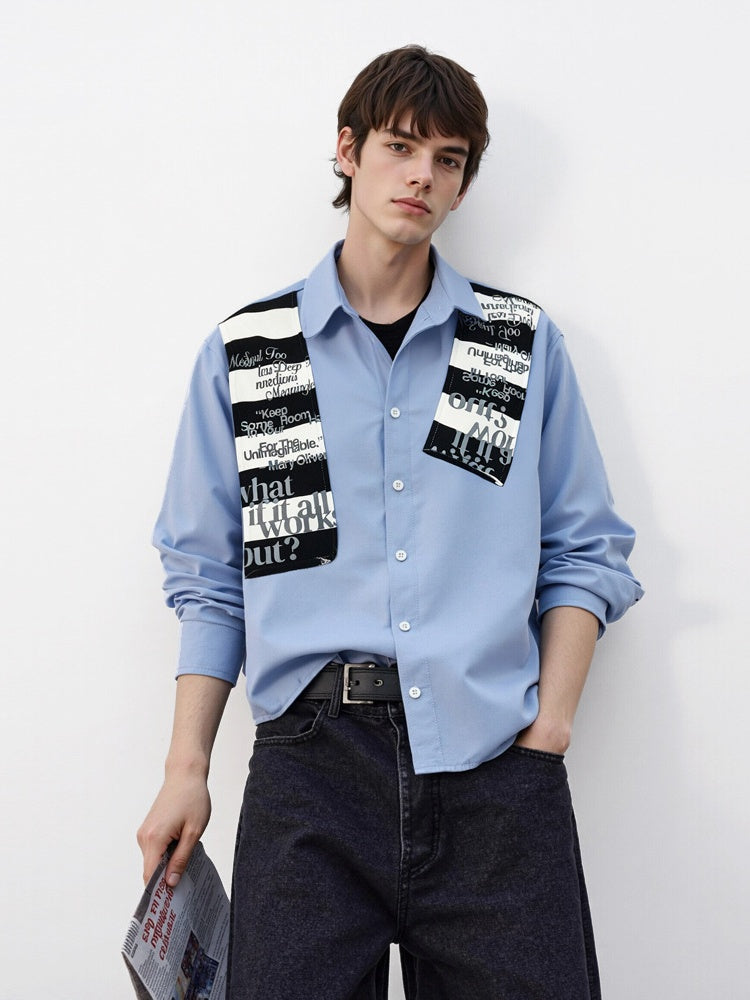 Patchwork Striped Shirt with Shawl Accent