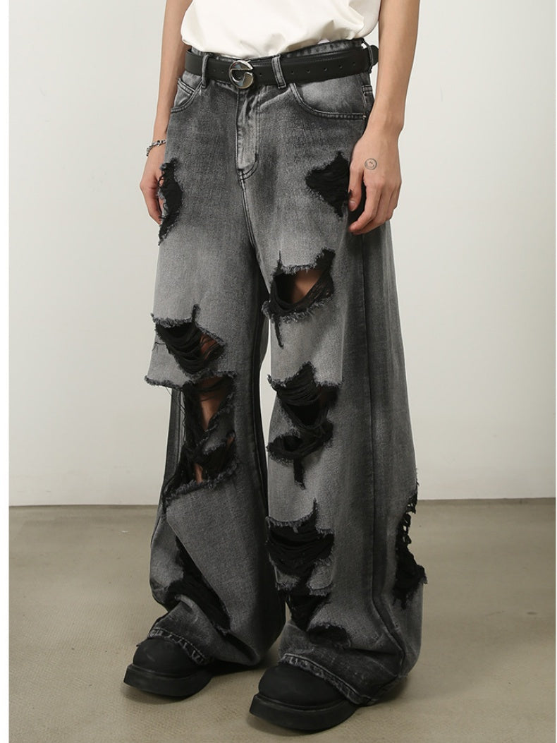 Hole Wide-leg Straight-fit Loose-fit Vibe Jeans