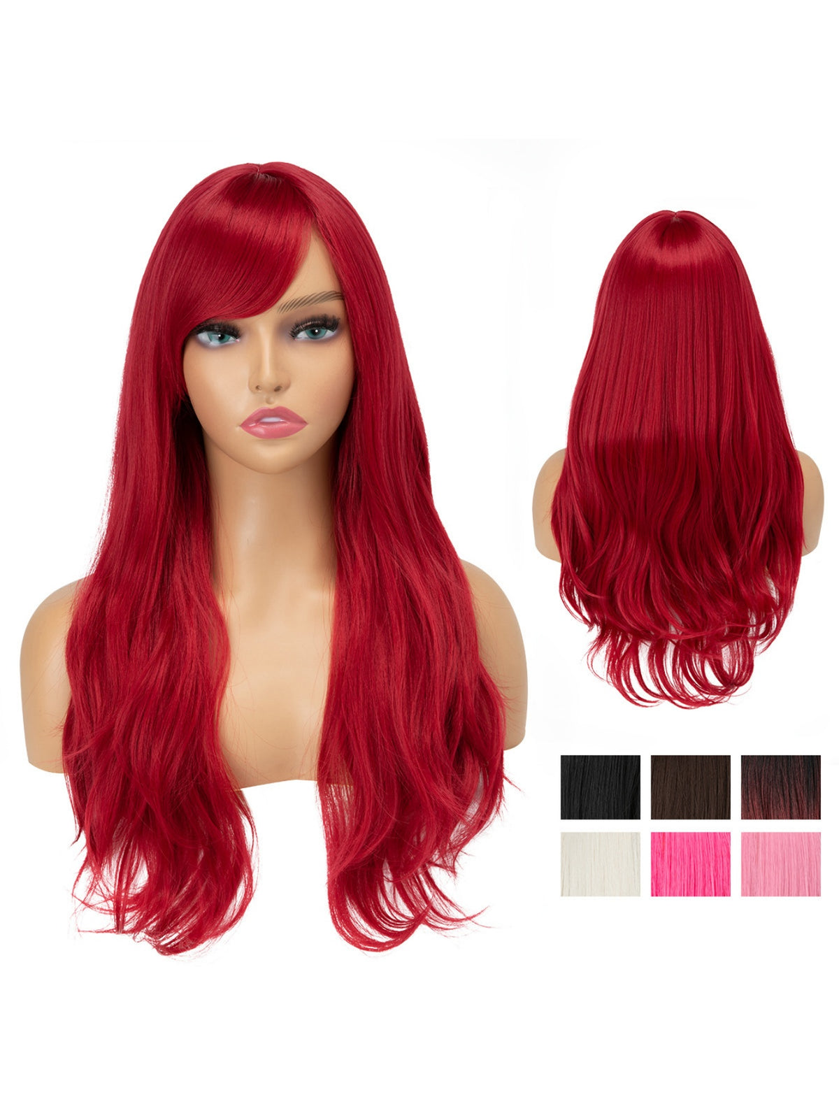 Long, Curly Hair With Side-swept Bangs, Full Head Of Synthetic High-temperature Silk Wig