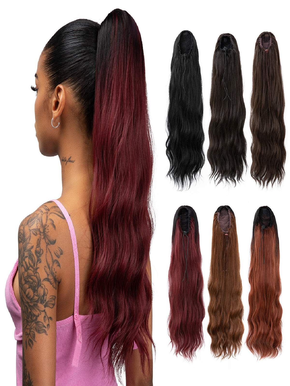 Pull-cord Hair Tie Water Ripple High-temperature Silk Ponytail Wig
