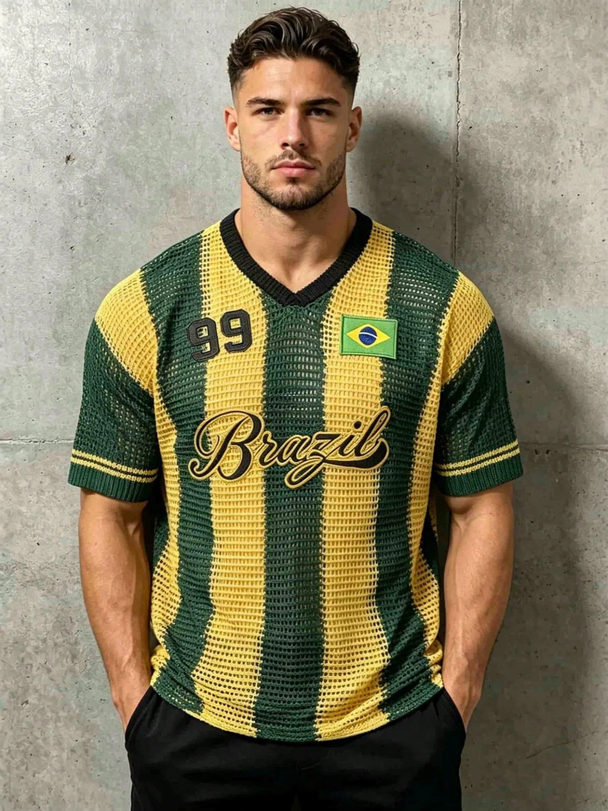 Hollow Out Stripes World Cup Knitting T-shirts