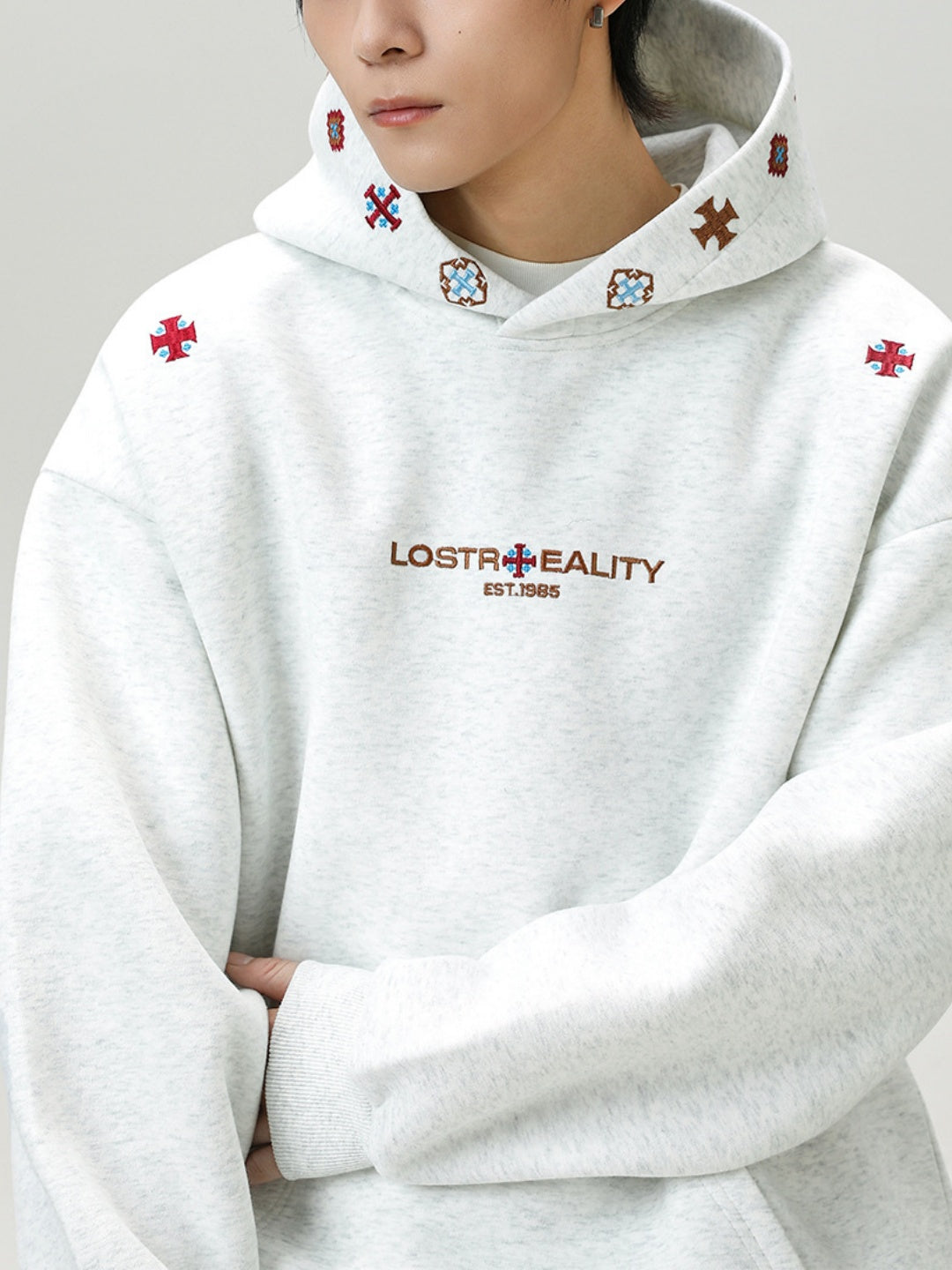 Ethnic-Embroidered Hooded Sweatshirt